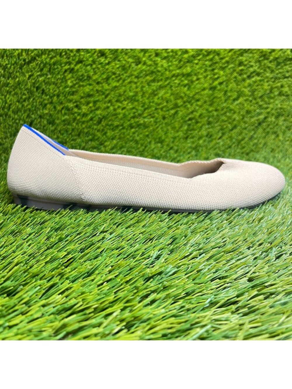 Rothy's The Flat Womens Size 10.5 Beige Blue Casual Classic Slip-On Ballet Flats